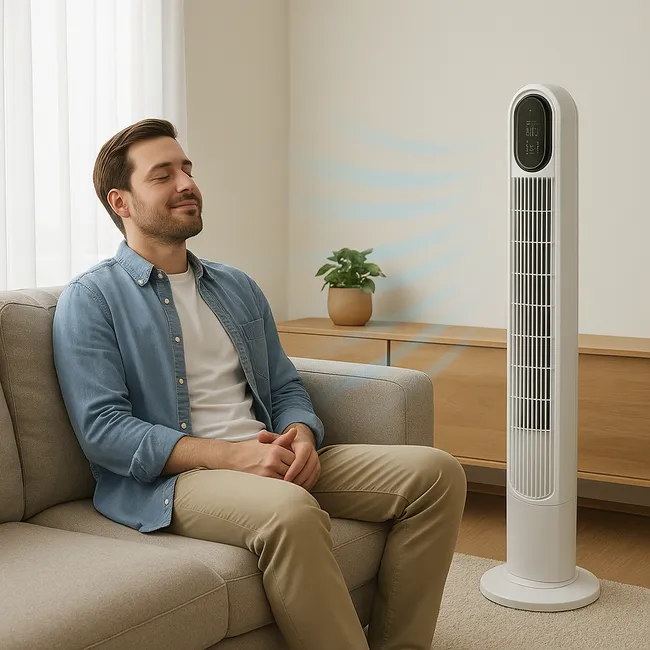 FBRIGHT Ventilador de Torre 45W Blanco Oscilante con Mando y Temporizador 10h - Imagen 2