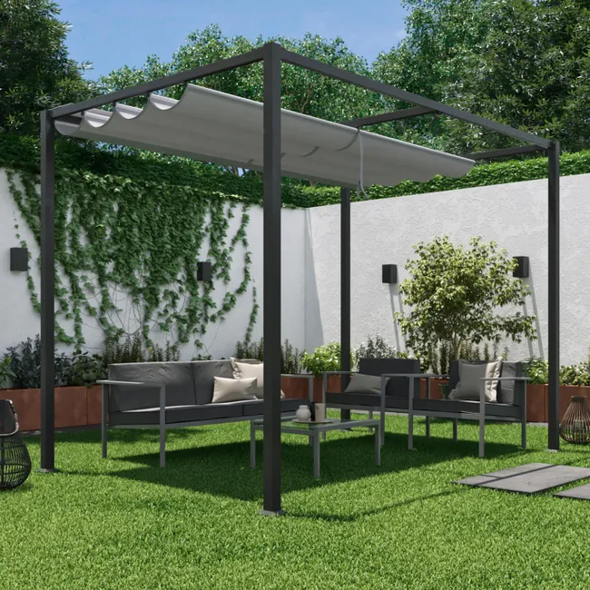 NATERIAL Pérgola Acero Horali 199×297 cm Gris Toldo Corredero