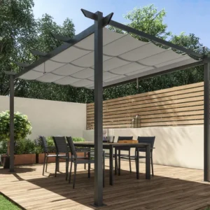 NATERIAL Pérgola Aluminio Omega 400×282 cm Antracita con Toldo Corredero