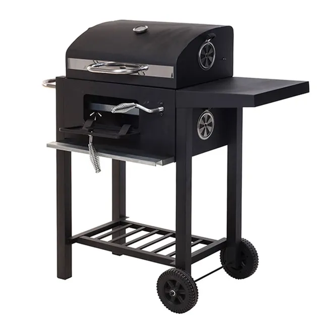 WELLHOME Barbacoa Carbón 48x36x96 cm Doble Parrilla Mesa Auxiliar